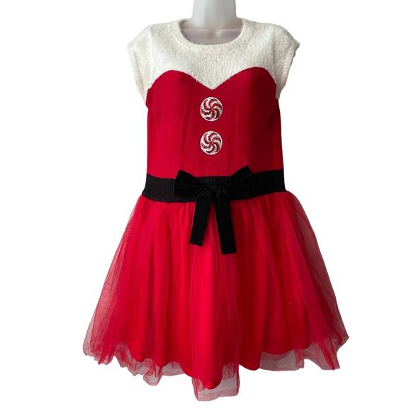 It's Our Time Candy Cane Ugly Christmas Sweater Dress With Tulle Skirt Size M - Picture 1 of 5